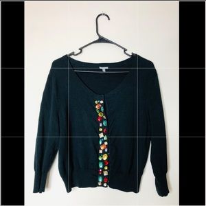 black short cardigan with jeweled buttons